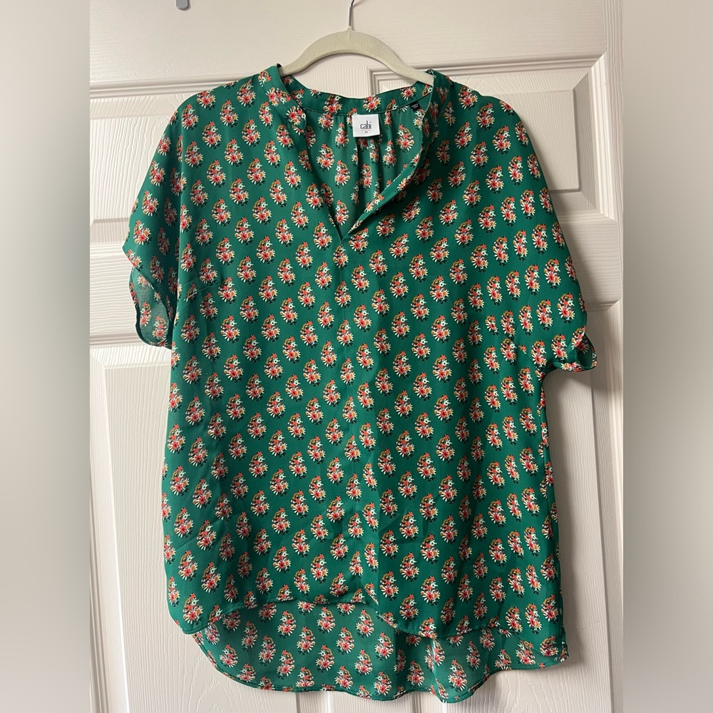 CABi women’s green floral blouse.
